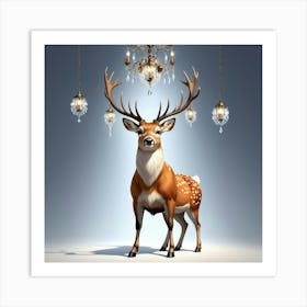 Deer With Chandeliers Art Print