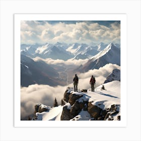 Two People Standing On Top Of A Mountain Art Print