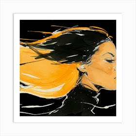 Woman With Hair Flying In The Wind Art Print