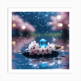 Sparkling Lights, Water Droplets and Cherry Tree Blossom Art Print