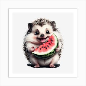 Hedgehog Eating Watermelon Art Print