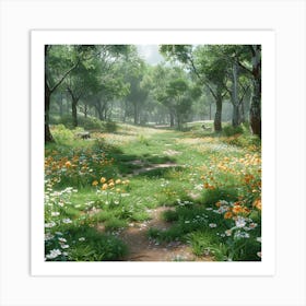 Lena1987 A Gras In The Forest Full Of Flowers And Animals Aro 9956ad99 07e8 412f 8235 11d3b7f29714 3 Art Print