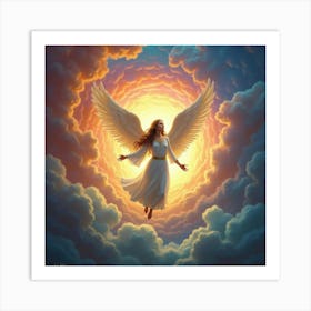 Angel Bathed In Light, Flying Through A Colorful Vortex 1 Art Print