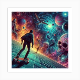 Skateboarder In Space 2 Art Print