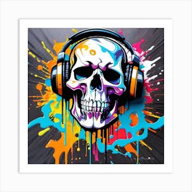 Skull With Headphones 9 Art Print