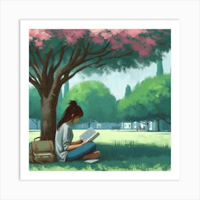 Girl Reading Under A Tree 1 Art Print