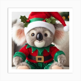 Koala Santa In Christmas Hat Art Print