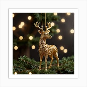 Gold Deer Ornament Art Print