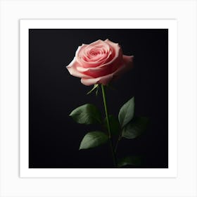 Pink Rose Isolated On Black Background Art Print