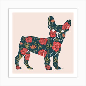 Blue Floral Frenchie Art Print