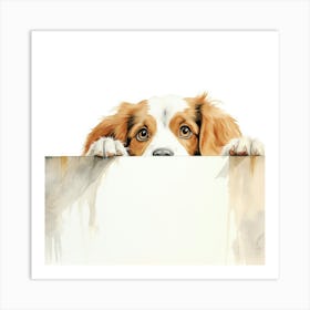 Dog Peeking Over A Sign 9 Art Print