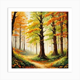 Forest In Autumn In Minimalist Style Square Composition 124 Art Print