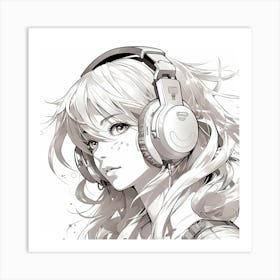 Anime Girl With Headphones 5 Art Print