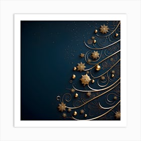 Christmas Tree On Blue Background 2 Art Print