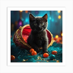 Cute Black Kitten In Easter Basket Art Print