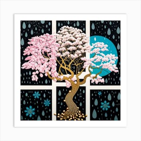 Sakura Tree In The Rain Art Print