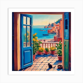 Cat On A Balcony Art Print