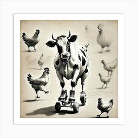 Cow On Skateboard 1 Art Print