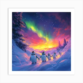 Penguins In The Snow 6 Art Print