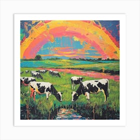 Rainbow Cow Paint Splash Collage Art Print