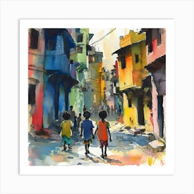 Children Walking Down The Street Art Print