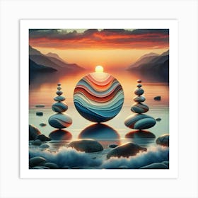 Balancing Pebbles in Sunrise' Art Print