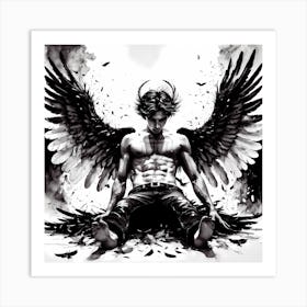 Fallen Angel Black and White Painting Art Print