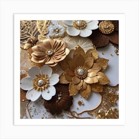 Flowers in gold 5 Art Print