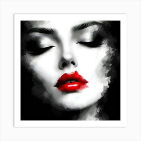 Woman With Red Lips Art Print