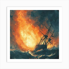 Ship On Fire Art Print