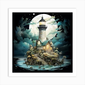 Lighthouse At Night Art Print