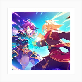 Two Anime Characters Fighting 1 Art Print