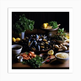 Mussels On A Table Art Print