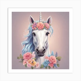 Unicorn With Floral Crown Art Print