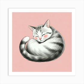 Cat Sleeping On Pink Background Art Print