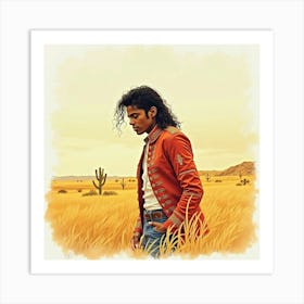 Watercolor Scene Of Michael Jackson In A Golden Desert 1 Art Print