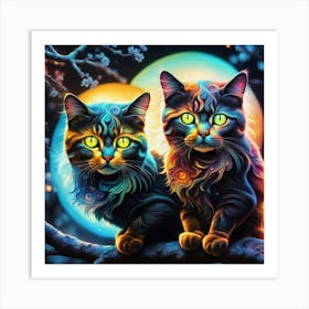 Two Cats In The Moonlight Art Print