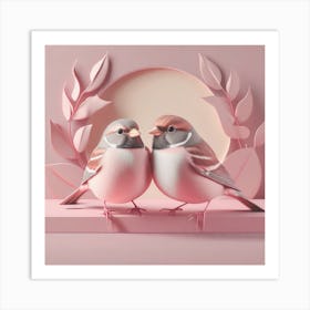 Firefly A Modern Illustration Of 2 Beautiful Sparrows Together In Neutral Colors Of Taupe, Gray, Tan (68) Art Print