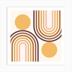 Mid Century Modern Geometric in retro gold brown terracotta (Rainbow and Sun Abstract Design) 1 Art Print