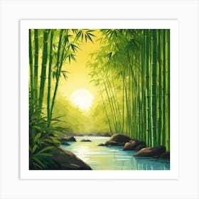 A Stream In A Bamboo Forest At Sun Rise Square Composition 140 Art Print