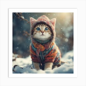 Cute Kitten In The Snow Art Print