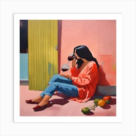 Woman Drinking Wine 1 Art Print