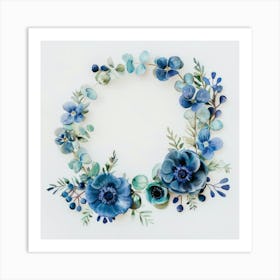 Blue Flower Wreath Art Print