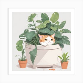 Cat In Pot Art Print