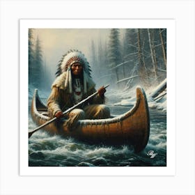 Oil Texture Native American Indian Canoeing 2 Art Print