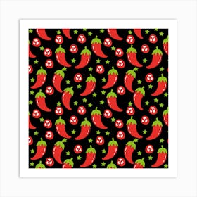 Red Chili Peppers On Black Background Art Print