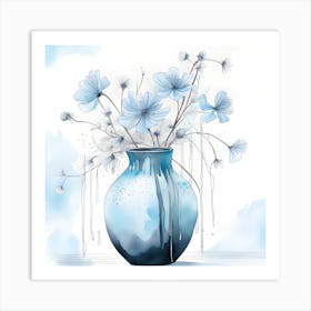 Watercolor Flowers In A Vase Monochromatic 5 Art Print