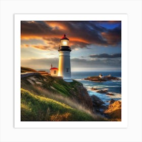 Lighthouse At Sunset 12 Art Print