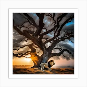 Lion Under The Tree 2 Art Print