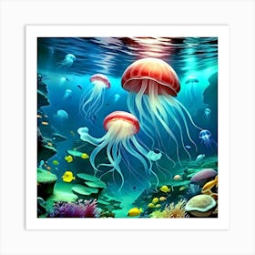 Jellyfish Underwater 1 Art Print